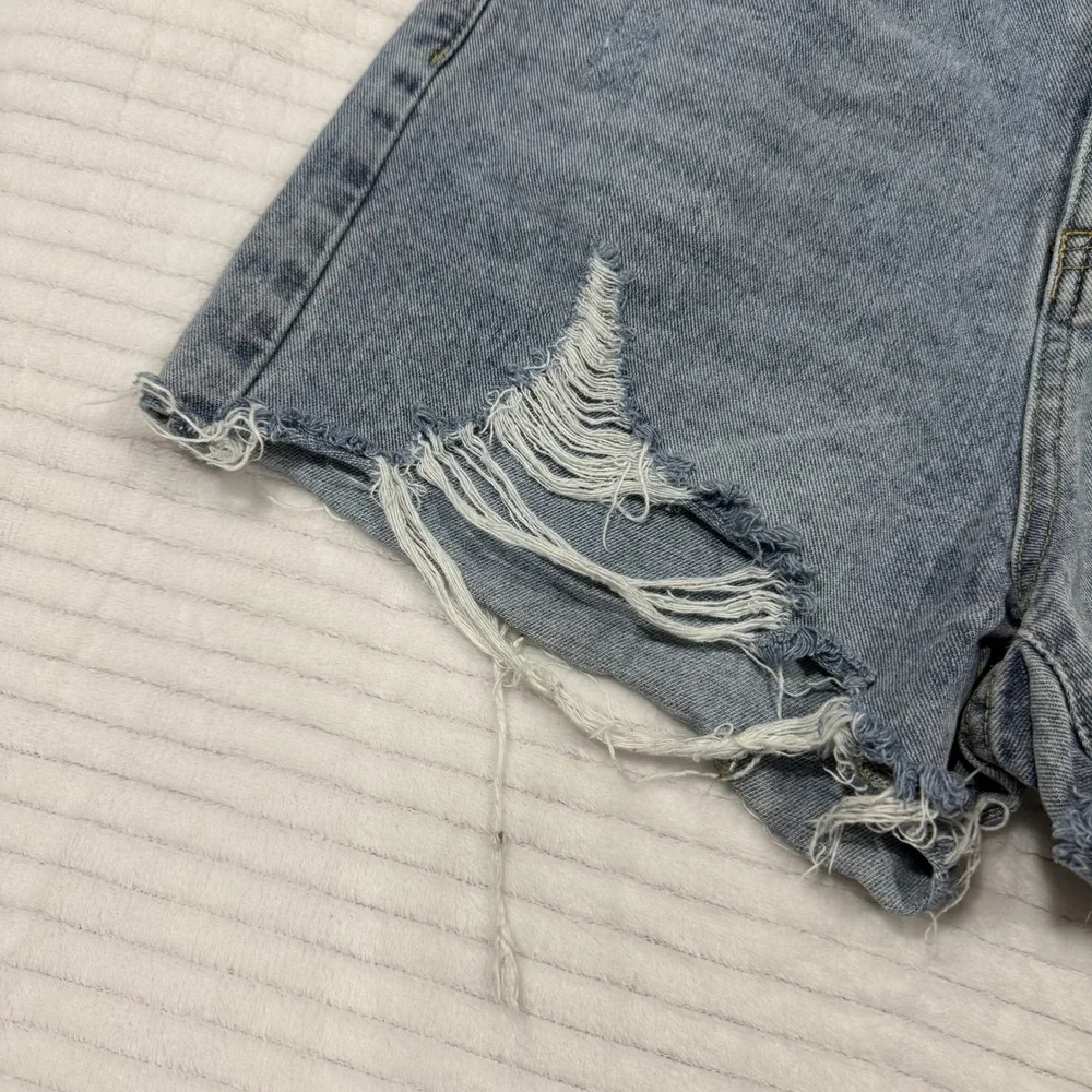Eyeshock Womens Distressed Denim Shorts Light Wash Blue High Waisted Size M - Picture 2 of 9